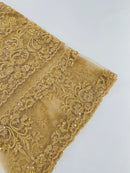 Beaded My Lady Damask Design - Khaki - Beaded Fancy Damask Embroidered Fabric By Yard