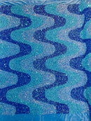 Wavy Line Velvet Sequins - Lavender / Mint / Clear Iridescent - Velvet Sequins 2 Way Stretch Fabric 58/60” By Yard