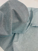 Diamond Shimmer Glitter Fabric - Light Blue - Sparkle Stretch Luxury Shiny Fabric By Yard