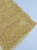 Beaded My Lady Damask Design - Light Gold - Beaded Fancy Damask Embroidered Fabric By Yard