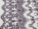 Damask Bead Fabric - Light Lilac - Embroidered Glamorous Fabric with Round Beads Sold By Yard