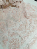 Beaded My Lady Damask Design - Light Pink - Beaded Fancy Damask Embroidered Fabric By Yard