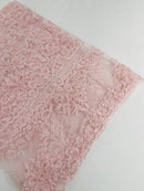 Beaded My Lady Damask Design - Light Pink - Beaded Fancy Damask Embroidered Fabric By Yard