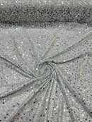 Heavy Duty Sequins Pearl Fabric - Light Silver - Heavy Handmade Embroidery Lace with Sequins All Over By Yard