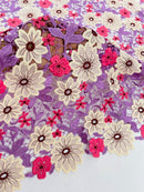 Multi-Color Guipure Lace Design Fabric - Lilac / Pink - Floral Lace Fabric by Yard