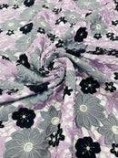 Multi-Color Guipure Lace Design Fabric - Lilac/Silver/Black - Floral Lace Fabric by Yard