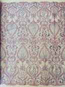 Damask Leaf Bead Fabric - Lilac - Heavy Beaded Embroidered Sequins Lace Fabric by Yard