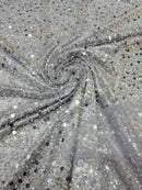 Heavy Duty Sequins Pearl Fabric - Lilac - Heavy Handmade Embroidery Lace with Sequins All Over By Yard