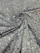 Heavy Duty Sequins Pearl Fabric - Lilac - Heavy Handmade Embroidery Lace with Sequins All Over By Yard