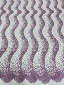 Mermaid Stripe Bead Design - Lilac - Embroidered Beaded Mermaid Theme Mesh Fabric by Yard