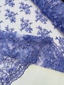 3D Embroidered Floral Fabric - Lilac - 3D Rhinestone and Sequins Floral Fabric Sold By Yard
