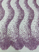 Mermaid Stripe Bead Design - Lilac - Embroidered Beaded Mermaid Theme Mesh Fabric by Yard