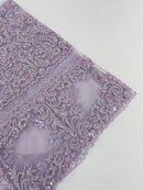 Beaded My Lady Damask Design - Lilac - Beaded Fancy Damask Embroidered Fabric By Yard