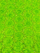 Satin Rosette Sequins Fabric - Lime Green - 3D Rosette Satin Rose Fabric with Sequins By Yard