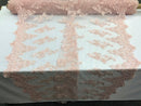 Beaded Floral Fabric - Light Pink - Embroidered Flower Cluster Beaded Fabric Sold By Yard
