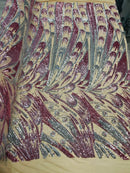 Multi-Color Sequins Design - Magenta Iridescent - 4 Way Stretch Sequins Fabric By The Yard