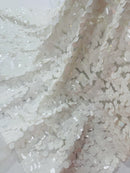 Round Large Sequins - Matte White - Paillette Large Round Sequins Design Fabric By Yard