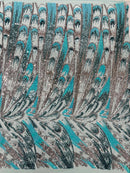 Multi-Color Sequins Design - Mint / Aqua / Silver - 4 Way Stretch Sequins Fabric By The Yard