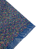 Stretch Velvet Sequins Fabric - Multi-Color on Blue - Velvet Sequins 2 Way Stretch 58/60” By Yard