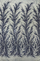 Leaf Design Stretch Sequins - Navy Blue - 4 Way Stretch Lace Mesh Sequins Fabric by Yard