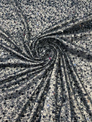 Heavy Duty Sequins Pearl Fabric - Navy Blue - Heavy Handmade Embroidery Lace with Sequins All Over By Yard