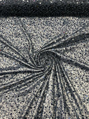 Heavy Duty Sequins Pearl Fabric - Navy Blue - Heavy Handmade Embroidery Lace with Sequins All Over By Yard