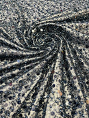 Heavy Duty Sequins Pearl Fabric - Navy Blue - Heavy Handmade Embroidery Lace with Sequins All Over By Yard