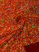 Stretch Velvet Sequins Fabric - New Orange Iridescent - Velvet Sequins 2 Way Stretch 58/60” By Yard