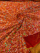 Stretch Velvet Sequins Fabric - New Orange Iridescent - Velvet Sequins 2 Way Stretch 58/60” By Yard