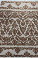 Beaded My Lady Damask Design - Nude - Beaded Fancy Damask Embroidered Fabric By Yard