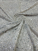Heavy Duty Sequins Pearl Fabric - Off-White - Heavy Handmade Embroidery Lace with Sequins All Over By Yard
