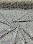 Heavy Duty Sequins Pearl Fabric - Off-White - Heavy Handmade Embroidery Lace with Sequins All Over By Yard