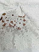 Guipure Lace Design Fabric - Off-White - Solid Floral Lace Fabric by Yard