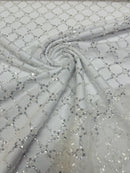 Beaded Diamond Net Fabric - Off-White - Embroidered Geometric Beaded Sequins Fabric Sold By Yard