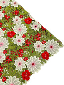 Multi-Color Guipure Lace Design Fabric - Olive/Red/White - Floral Lace Fabric by Yard