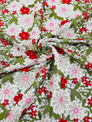 Multi-Color Guipure Lace Design Fabric - Olive/Red/White - Floral Lace Fabric by Yard