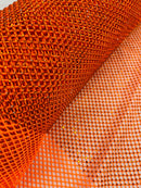 Fish Net Spandex Rhinestone Fabric - Orange - Solid Spandex Fish Net Design Fabric with Rhinestones by Yard