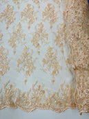 Beaded Flower Sequins Fabric - Peach - Embroidered Beaded Floral Clusters Sequins Fabric By Yard