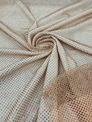 Fish Net Spandex Rhinestone Fabric - Peach - Solid Spandex Fish Net Design Fabric with Rhinestones by Yard