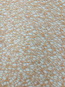 Cast Net Sequins Fabric - Peach - Embroidery Fish Net Design Sequins Lace Fabric By Yard