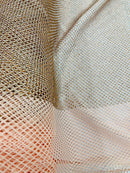 Fish Net Spandex Rhinestone Fabric - Peach - Solid Spandex Fish Net Design Fabric with Rhinestones by Yard