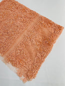 Beaded My Lady Damask Design - Peach - Beaded Fancy Damask Embroidered Fabric By Yard