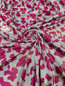 Cow Print Design Spandex - Pink - Holographic Print Poly Spandex 4 Way Stretch Fabric By Yard