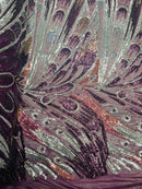 Multi-Color Sequins Design - Pink Iridescent - 4 Way Stretch Sequins Fabric By The Yard