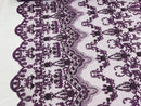 Damask Bead Fabric - Plum - Embroidered Glamorous Fabric with Round Beads Sold By Yard