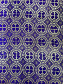 Brocade Cross Fabric - Purple / Gold - Church Vestment Religious Jacquard Fabric By Yard