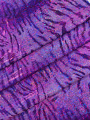 Tiger Design Spandex Fabric - Purple - 58/60" Animal Print Mystique 4 Way Stretch Fabric By Yard