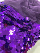 Round Large Sequins - Purple - Paillette Large Round Sequins Design Fabric By Yard