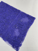 Beaded My Lady Damask Design - Purple - Beaded Fancy Damask Embroidered Fabric By Yard
