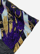 2 Yards 1/2 Multi-Color Sequins Design - Purple / Aqua / Gold - 4 Way Stretch Sequins Fabric
